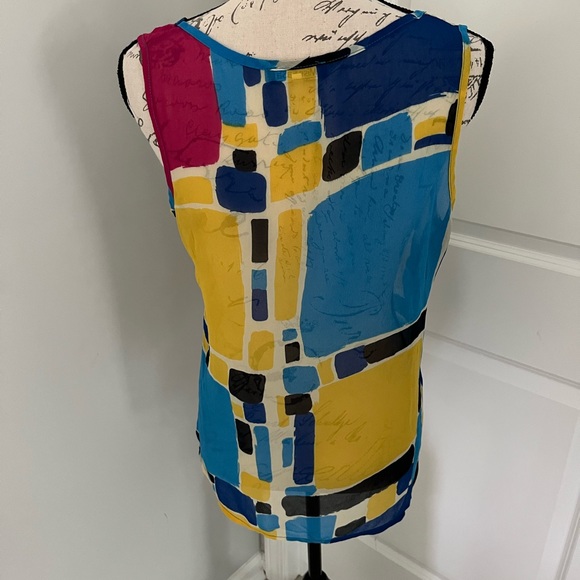Miss Sasa colorful semi-sheer sleeveless blouse, size medium. - Picture 6 of 8